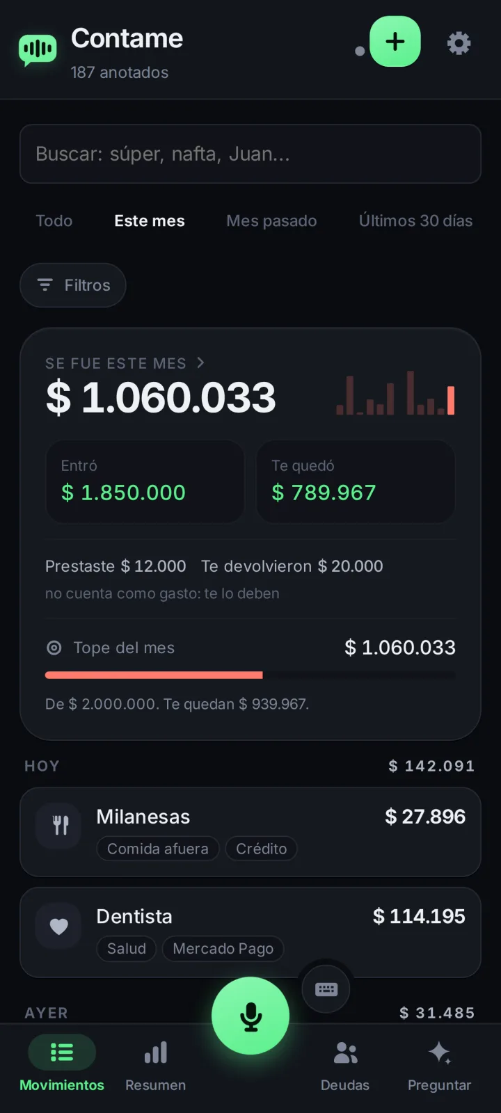 Pantalla Movimientos